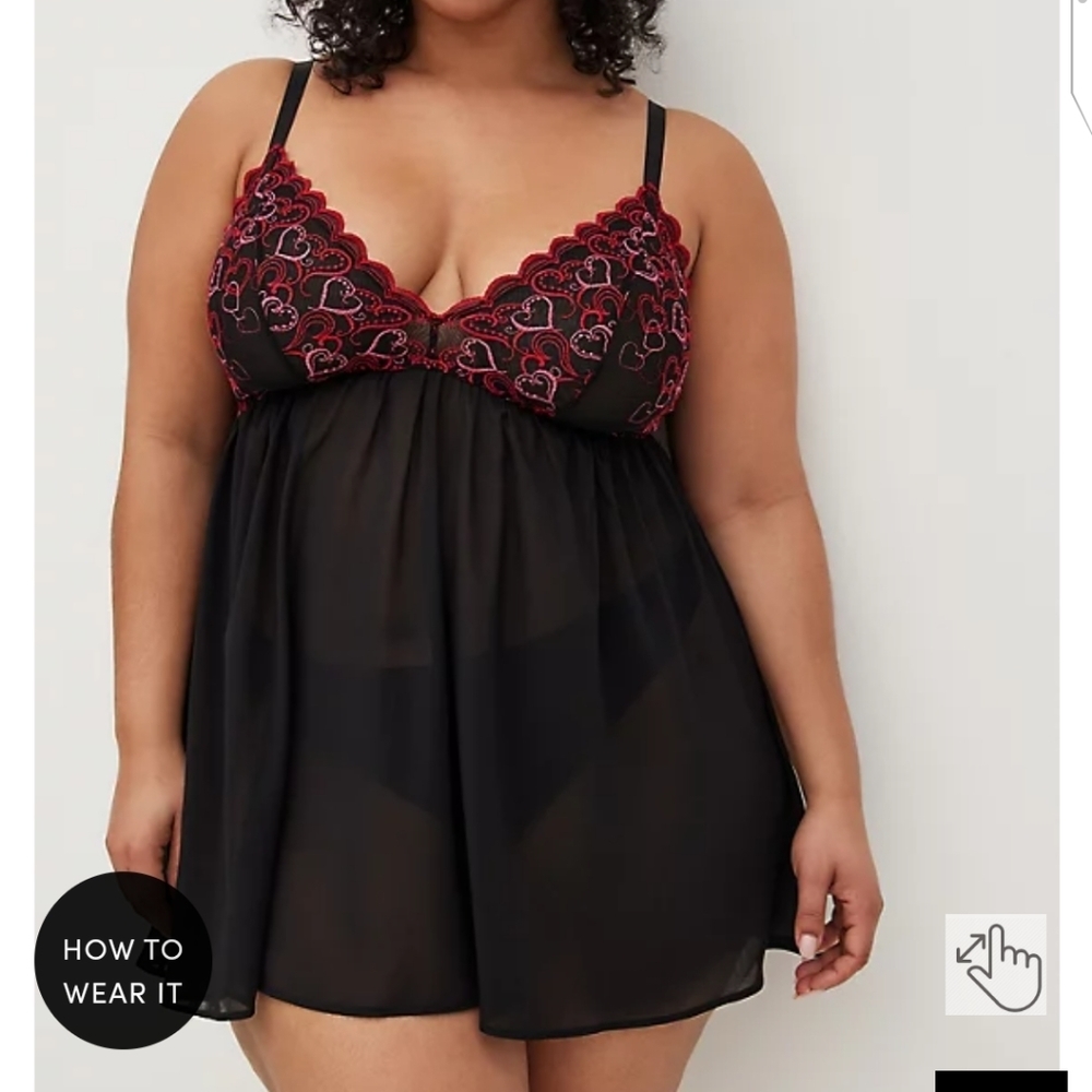 🆕♥️ 1X EMBROIDERED HEARTS BABYDOLL♥️